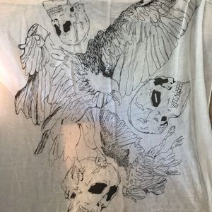 Black and white scarf with eagle/skull print